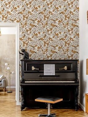 Wallblush Floral Vine Wallpaper Panel in White and Mustard - Home Wall Decor